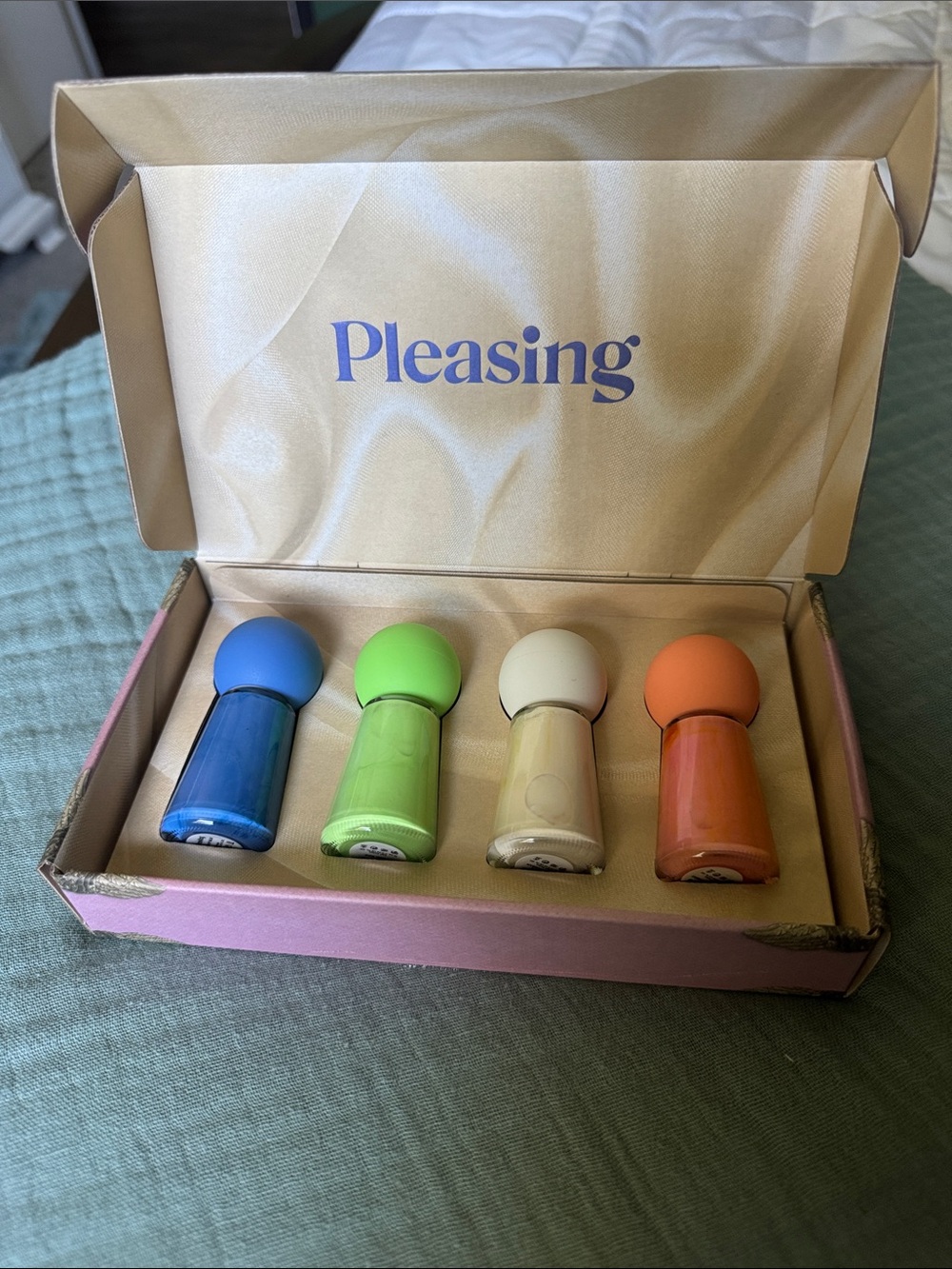 Pleasing, Pollinator Nail Polish Set - Blue, Green, Cream, Orange NEW IN BOX
